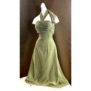 Olive Green Formal Dress Tie-back Shelf Bra Evening Gown Small Train